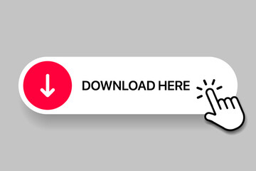3D download button icon. Upload icon. Down arrow bottom side symbol. Click here button. Save cloud icon push button for UI UX, website, mobile application.
