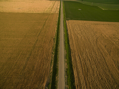 high angle of Long countryside road