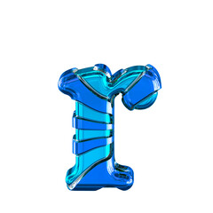 Blue 3d symbol with horizontal thin straps. letter r