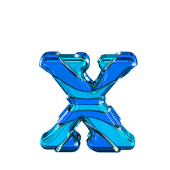 Blue 3d symbol with horizontal thin straps. letter x