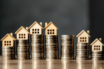 Mini house on stack of coins. Concept of property investment, income , tax, and passive income, Generative Ai