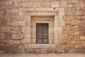 Fototapeta na wymiar ancient bright textured greek stone wall with a window