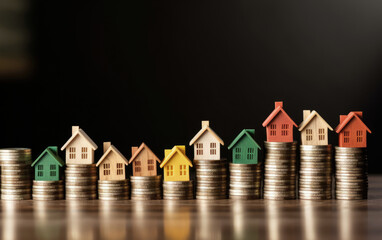 Mini house on stack of coins. Concept of property investment, income , tax, and passive income, Generative Ai