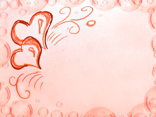 Valentine's day background with red hearts on pink and white place. Festive texture with copy space and place for text. Top view