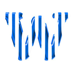 White symbol with thin blue vertical straps. letter w