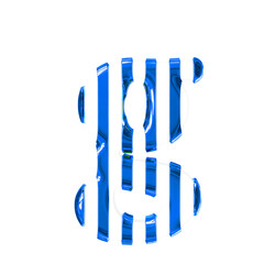 White symbol with thin blue vertical straps. letter g