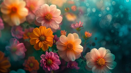 An abstract floral scene where each flower represents a different aspect of holistic health- physical, mental, emotional, and spiritual - obrazy, fototapety, plakaty