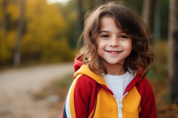 Portrait of a cute little girl in the autumn park, outdoor shot