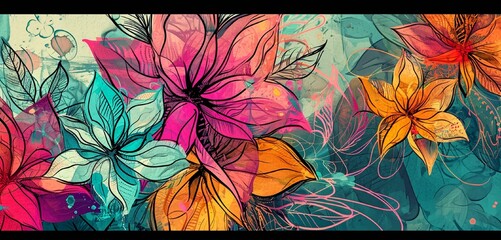 An abstract textile background featuring a whimsical flower pattern.