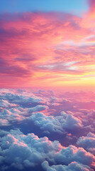 View of beautiful sunset on pink clouds from high in the air