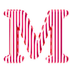 White symbol with pink vertical ultra thin straps. letter m