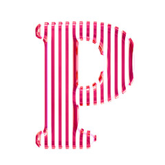White symbol with pink vertical ultra thin straps. letter p