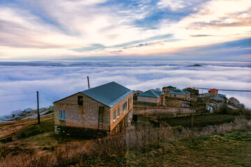 Fototapeta na wymiar Dawn in a high mountain village in Dagestan