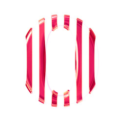 White symbol with thin pink vertical straps. letter o