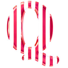 White symbol with thin pink vertical straps. letter q