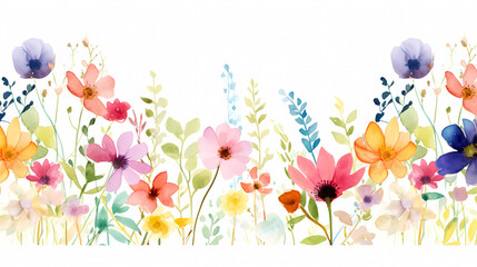 Floral frame with watercolor flowers, decorative flower background pattern, watercolor floral border background