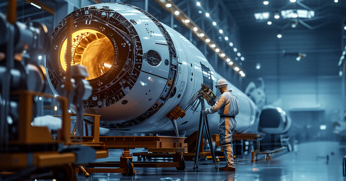 Innovative aerospace engineers working on space rocket with precision and dedication