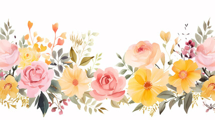 Fototapeta na wymiar Floral frame with watercolor flowers, decorative flower background pattern, watercolor floral border background