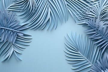 Blue paper cut palm leaves on blue background