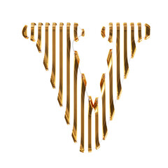 White symbol with gold vertical ultra thin straps. letter v