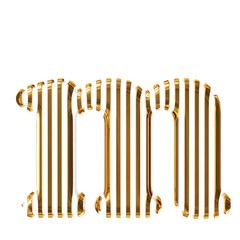 White symbol with gold vertical ultra thin straps. letter m