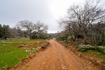 Majestic view of valley with beautiful rock formations on a autumn day. Adamkayalar, Selge, Manavgat, Antalya, Turkey.