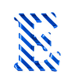 Fototapeta premium White symbol with thin blue diagonal straps. letter e