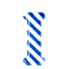 White symbol with thin blue diagonal straps. letter i