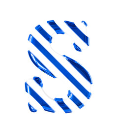 White symbol with thin blue diagonal straps. letter s