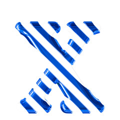 White symbol with thin blue diagonal straps. letter x