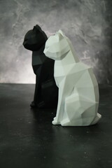 Profile silhouette of a two cats in black & white colors, Black and white photo