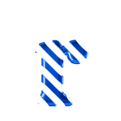 White symbol with thin blue diagonal straps. letter r
