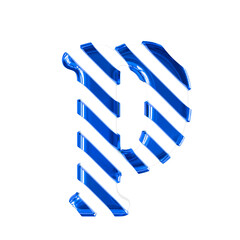 White symbol with thin blue diagonal straps. letter p