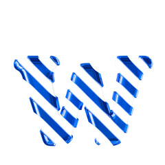 White symbol with thin blue diagonal straps. letter w