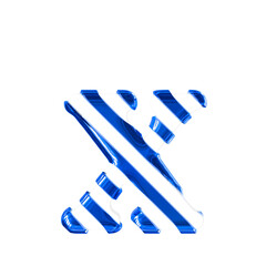 White symbol with thin blue diagonal straps. letter x