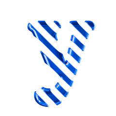 White symbol with thin blue diagonal straps. letter y