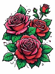Eternal Roses Tattoo Collection, Timeless Beauty in Ink, Inked Roses Series, Vibrant, Stylized, and Embellished,  Vibrant colors, bold black outlines, and embellishments 