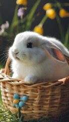 AI generated illustration of a baby bunny in an Easter basket