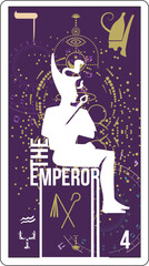 Egyptian tarot card called The Emperor. Silhouette of pharaoh sitting on his throne.