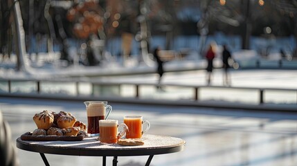 A simple pleasure - hot drinks and baked goods on a brisk winter morning by the skating rink