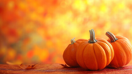 A seasonal background banner with copy space featuring a trio of orange pumpkins is a perfect way to celebrate the fall season. ai generated.