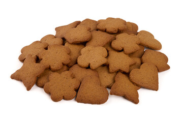 Fresh ginger cookies, gingerbread, isolated on white background