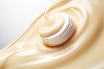 Face lotion cream sample, beige cream sample on a light background, lotion texture, a smear of moisturizer closeup, beauty and skin care concept