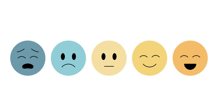 Naklejki Set of the flat emoticons with different mood from sadness to happy. Tracking of mental health concept