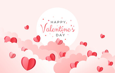 Valentine's day background. Paper cute heart in the pink cloud. Happy Valentine's Day banners, paper art style. Vector illustration