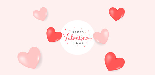 Happy Valentine day minimalistic background. Realistic pink and red hearts. Holiday sale concept. Sale banner, cover, background, poster. Vector illustration concept