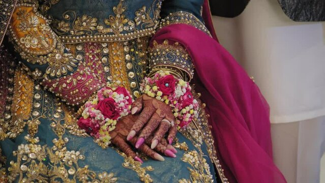 Close up of Elements of Beautiful woman dressed in traditional Indian hindu wedding.
