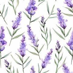 Seamless background with blooming lavender, watercolor illustration