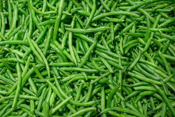 close up on green bean pod as food background