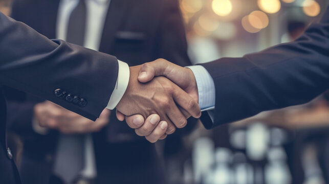 Deux personnes en costume se serrant la main. Business, travail, accord, contrat. Pour conception et cr&eacute;ation graphique.